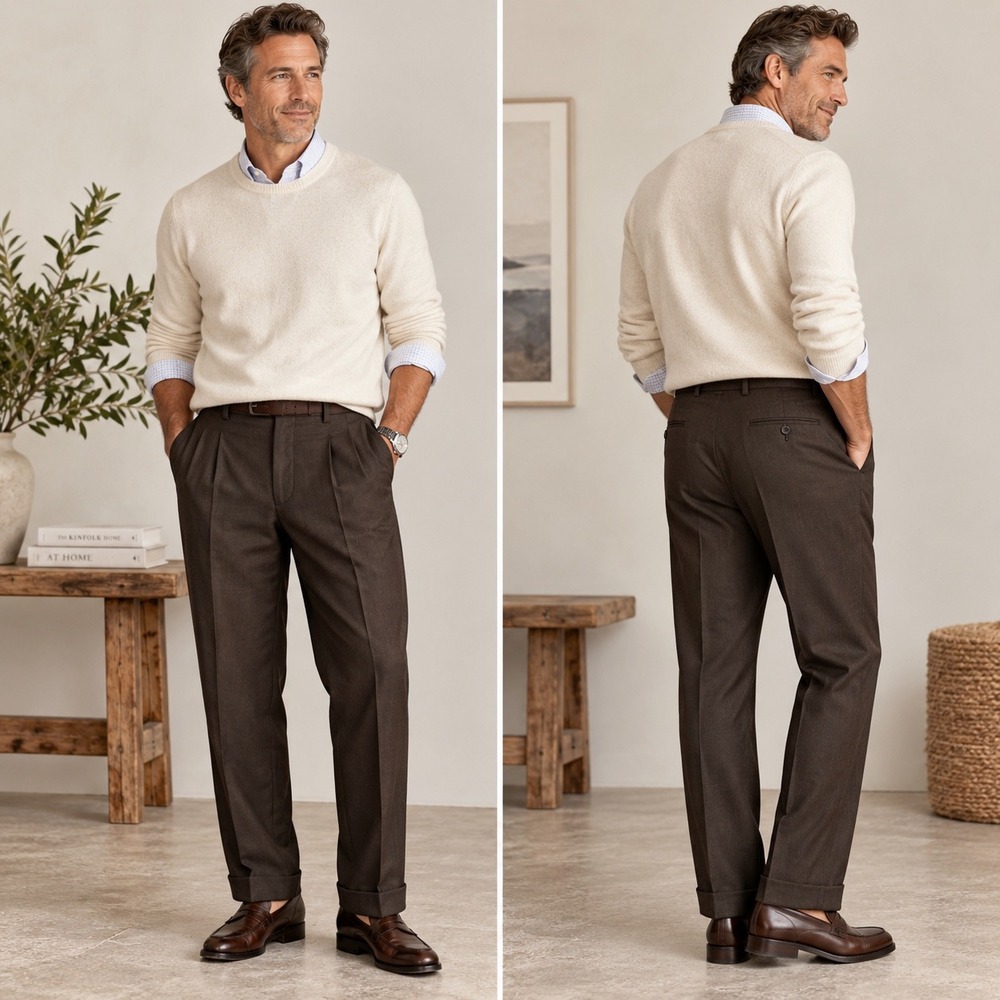 Sartoria Menchetti Pleated Wool Trousers Mens 38 Chocolate Brown Italy Luxury